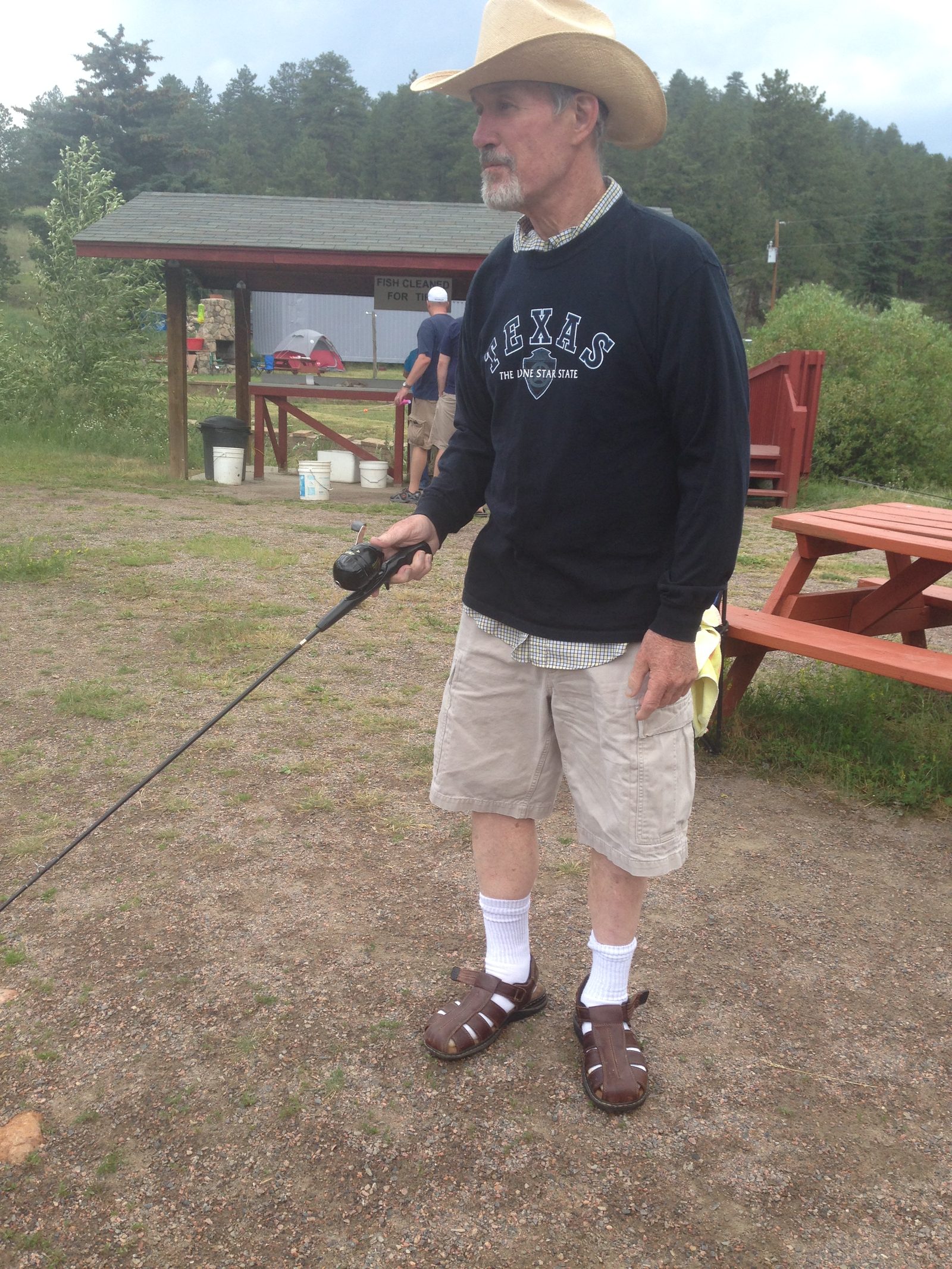 A client fishing on an outdoor outing